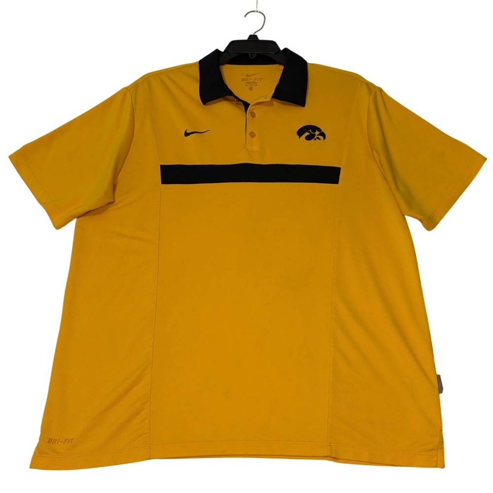 Nike Iowa Hawkeyes Dri-FIT Polo Shirt Mens XL Yellow Black Short Sleeve